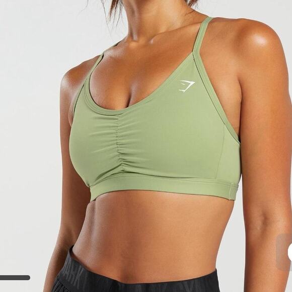 Gym Shark Yellow Green Ruched Racer Back Padded Sports Bra XS - Picture 3 of 11